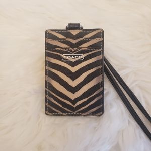 Coach ID lanyard tan zebra style animal printstyle